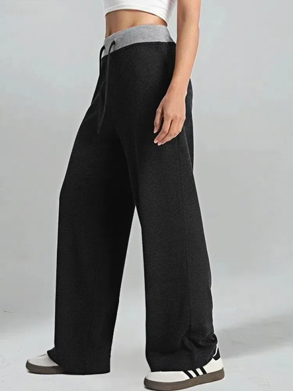 Ženske patchwork casual sports hlače s visokim strukom, straight kroj, do poda, drapirane, mješavina poliestera, 12% rayon i 5% spandex, visoka elastičnost