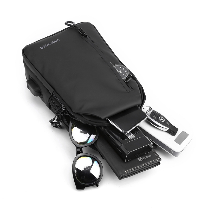 Vyrų krūtinės krepšys su crossbody diržu, nailonas, atsparus vandeniui, vienos spalvos, modelis 1100-28, tinka 8 colių nešiojamam