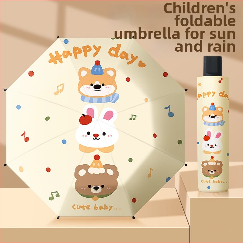 Bērnu saliekamais lietussargs, karikatūru stilā, bērniem 6–12 gadu vecumā, TPE audums, 170T blīvums, 8 stieņi, UPF > 50, svars 661 g