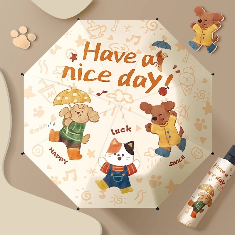 Bērnu saliekamais lietussargs, karikatūru stilā, bērniem 6–12 gadu vecumā, TPE audums, 170T blīvums, 8 stieņi, UPF > 50, svars 661 g