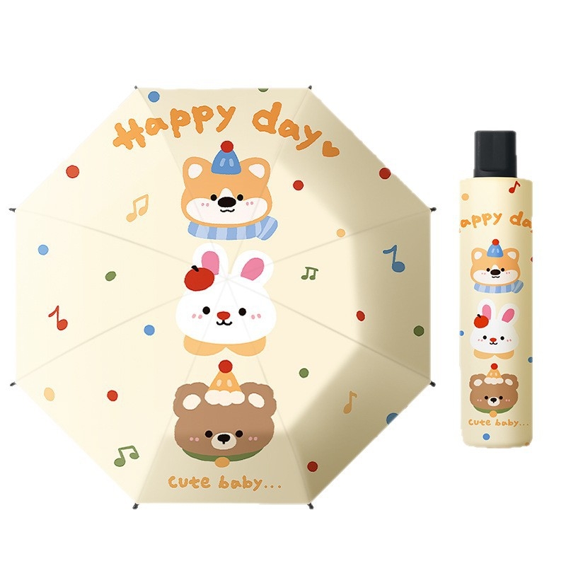 Bērnu saliekamais lietussargs, karikatūru stilā, bērniem 6–12 gadu vecumā, TPE audums, 170T blīvums, 8 stieņi, UPF > 50, svars 661 g