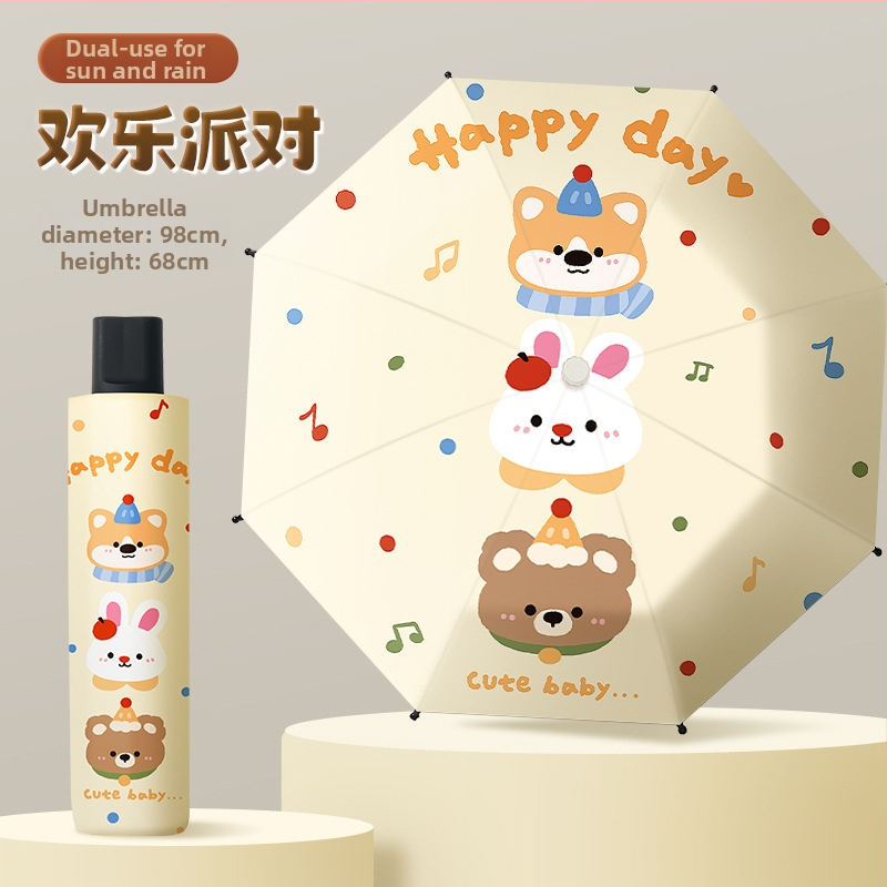 Bērnu saliekamais lietussargs, karikatūru stilā, bērniem 6–12 gadu vecumā, TPE audums, 170T blīvums, 8 stieņi, UPF > 50, svars 661 g