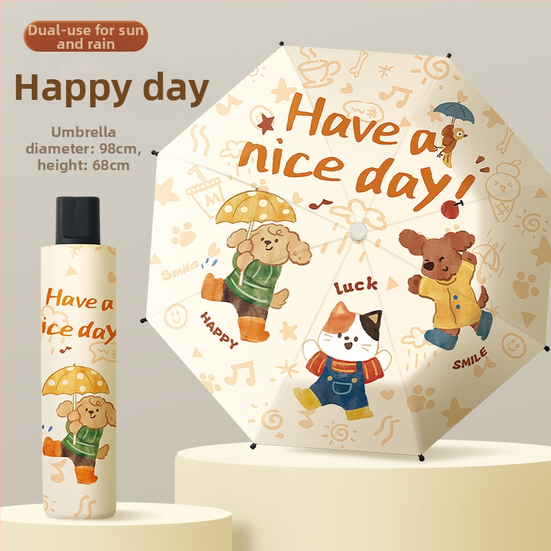 Bērnu saliekamais lietussargs, karikatūru stilā, bērniem 6–12 gadu vecumā, TPE audums, 170T blīvums, 8 stieņi, UPF > 50, svars 661 g