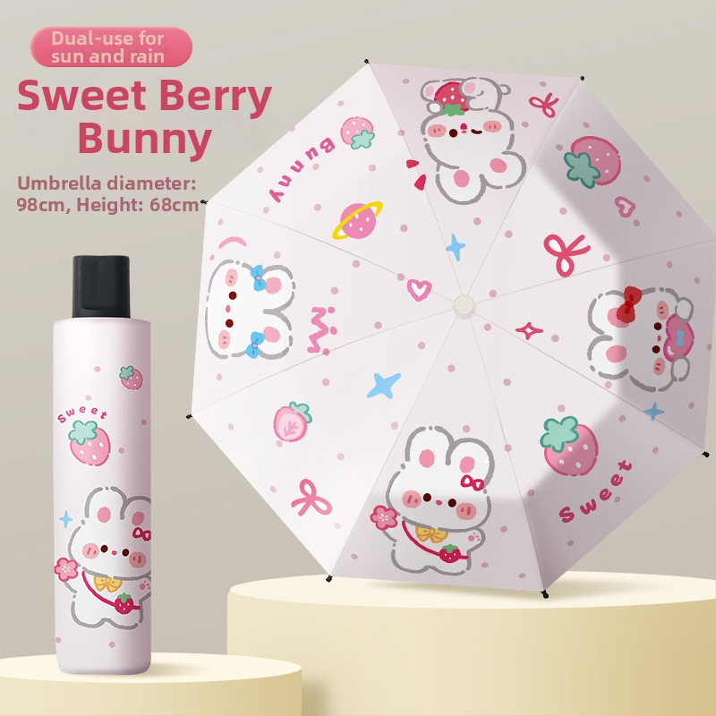 Bērnu saliekamais lietussargs, karikatūru stilā, bērniem 6–12 gadu vecumā, TPE audums, 170T blīvums, 8 stieņi, UPF > 50, svars 661 g