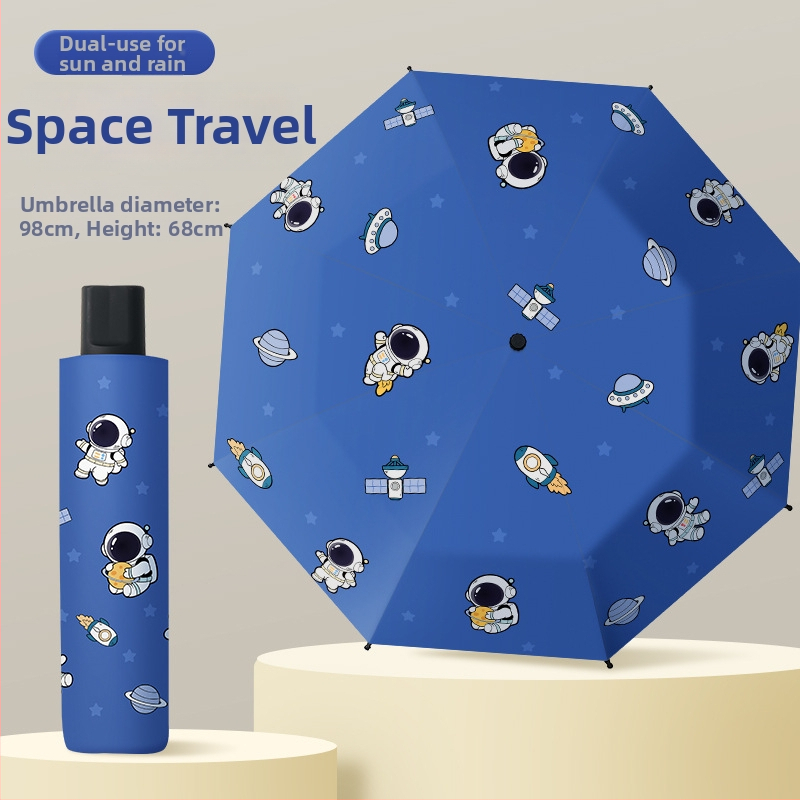 Bērnu saliekamais lietussargs, karikatūru stilā, bērniem 6–12 gadu vecumā, TPE audums, 170T blīvums, 8 stieņi, UPF > 50, svars 661 g