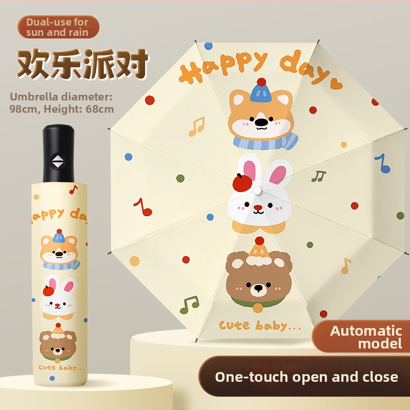 Bērnu saliekamais lietussargs, karikatūru stilā, bērniem 6–12 gadu vecumā, TPE audums, 170T blīvums, 8 stieņi, UPF > 50, svars 661 g