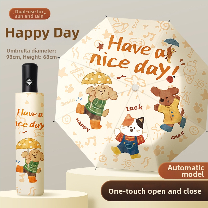 Bērnu saliekamais lietussargs, karikatūru stilā, bērniem 6–12 gadu vecumā, TPE audums, 170T blīvums, 8 stieņi, UPF > 50, svars 661 g