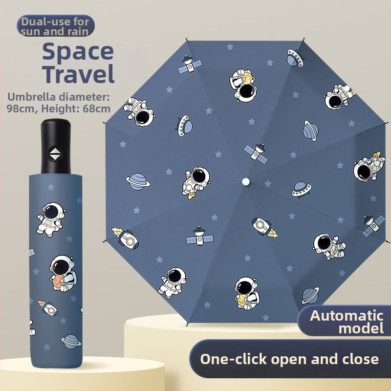 Bērnu saliekamais lietussargs, karikatūru stilā, bērniem 6–12 gadu vecumā, TPE audums, 170T blīvums, 8 stieņi, UPF > 50, svars 661 g