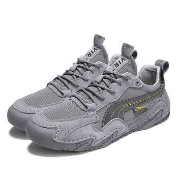 Ανδρικά αθλητικά παπούτσια casual με διαπνεόμενη άνω επιφάνεια από δύο στρώσεις δέρματος χοίρου και πλέγμα, σόλα καουτσούκ, κορδόνια, φαρδιά πλατφόρμα, για όλες τις εποχές.