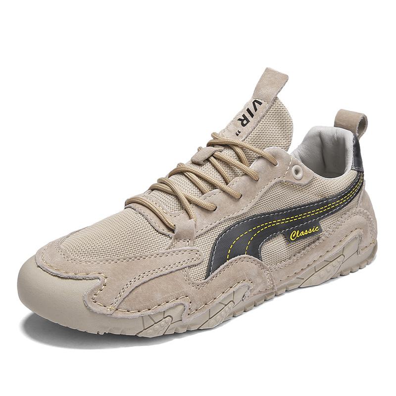 Ανδρικά αθλητικά παπούτσια casual με διαπνεόμενη άνω επιφάνεια από δύο στρώσεις δέρματος χοίρου και πλέγμα, σόλα καουτσούκ, κορδόνια, φαρδιά πλατφόρμα, για όλες τις εποχές.