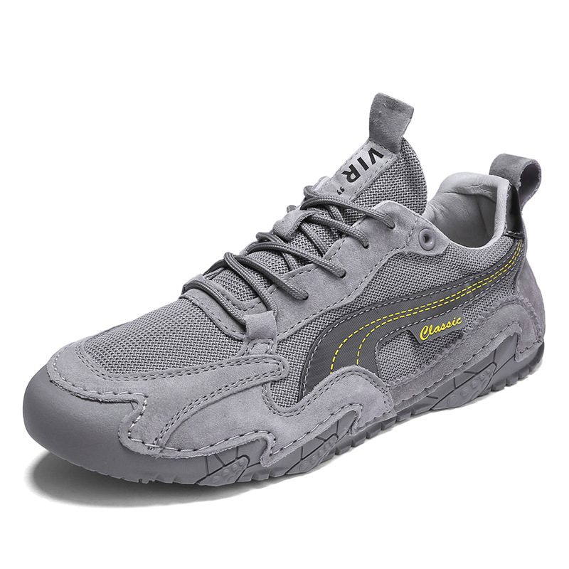 Ανδρικά αθλητικά παπούτσια casual με διαπνεόμενη άνω επιφάνεια από δύο στρώσεις δέρματος χοίρου και πλέγμα, σόλα καουτσούκ, κορδόνια, φαρδιά πλατφόρμα, για όλες τις εποχές.