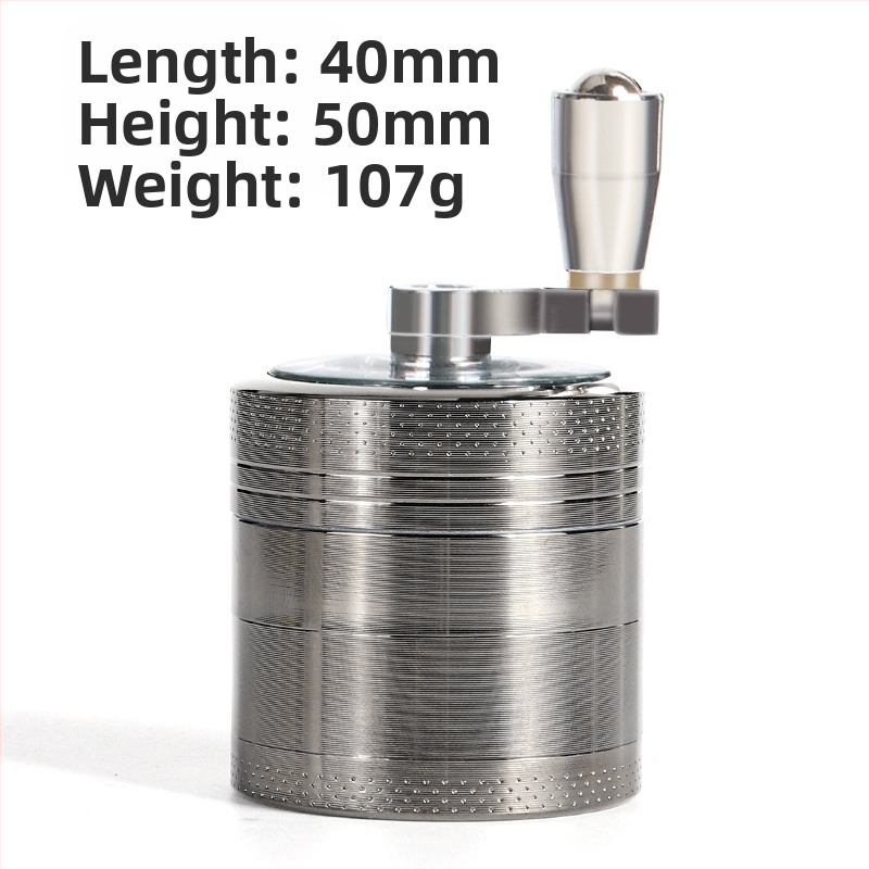 Rokas dzirnava tabakai no cinka sakausējuma, četrslāņu dizains ar rokturi