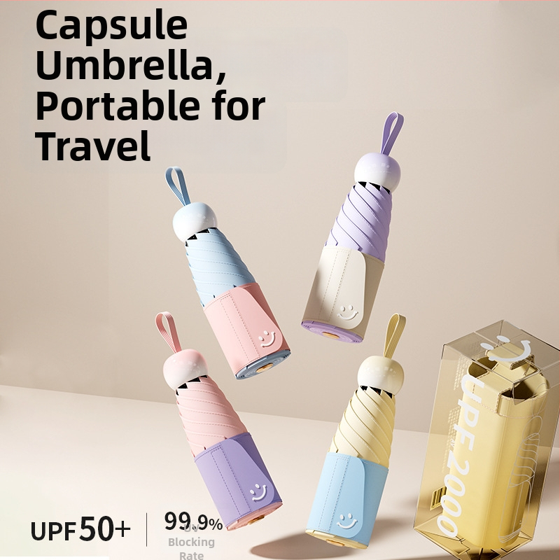 Bodini skėtis saulėms ir lietui, UV apsauga UPF >50, kompaktiškas penkių dalių sulankstomas su 6 lankais, rankinis atidarymas/uždarymas, logotipo pritaikymas
