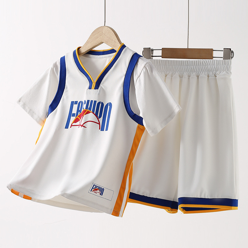 Детски бързосъхнещ спортен комплект с топ с къс ръкав и панталон, 93% полиестер + 7% спандекс, полиестерна подплата, спортен модел, за деца 7–12 години