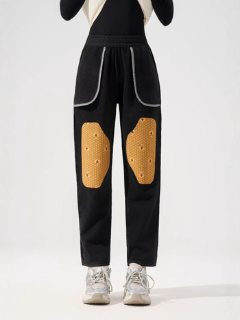 Pantaloni de iarnă pentru femei cu căptușeală din fleece, rezistenți la vânt și impermeabili, croială drept, talie înaltă, amestec poliester-elastan