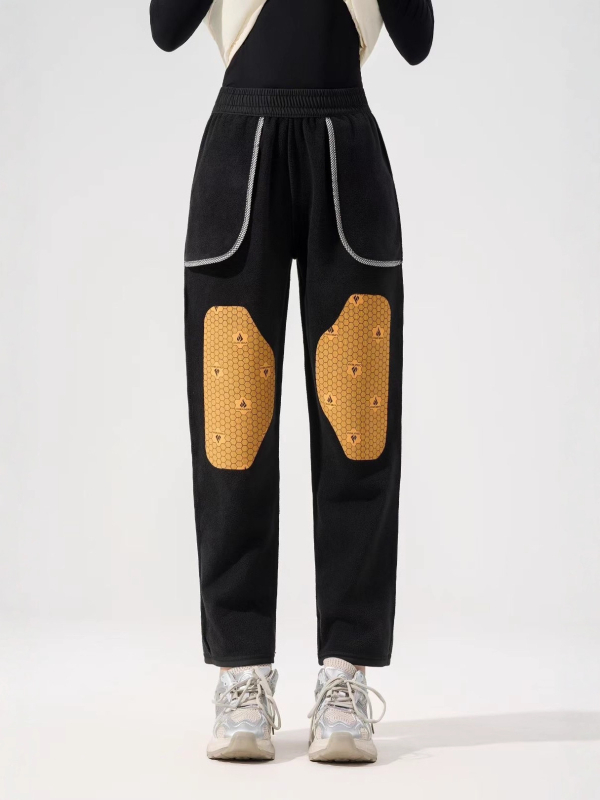 Pantaloni de iarnă pentru femei cu căptușeală din fleece, rezistenți la vânt și impermeabili, croială drept, talie înaltă, amestec poliester-elastan