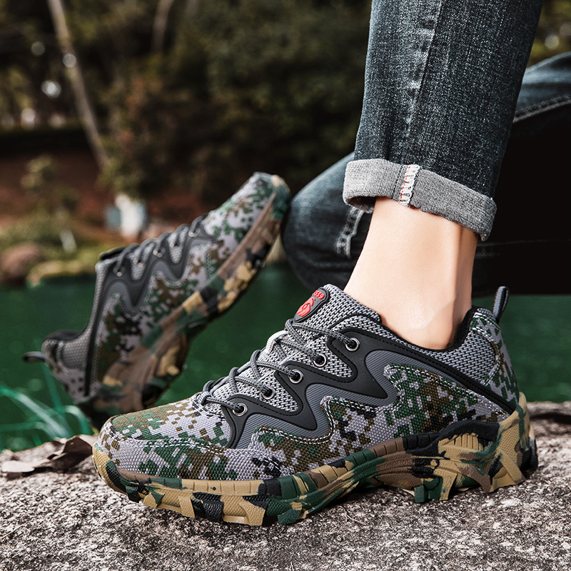 Unisex kamuflažne planinarske tenisice - prozračni mrežasti gornji dio, prednje vezanje, protuklizne, otporne na habanje, niski profil