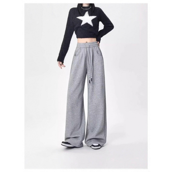 Ženske široke hlače od poliestera, srednji struk, duge, 90-95% poliestera, japansko-korejski casual stil