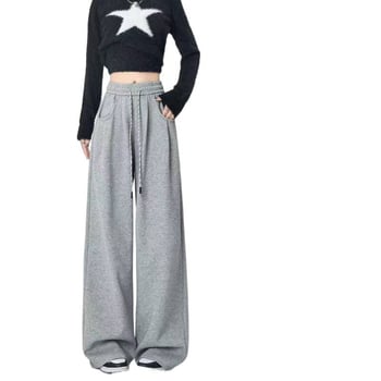 Ženske široke hlače od poliestera, srednji struk, duge, 90-95% poliestera, japansko-korejski casual stil