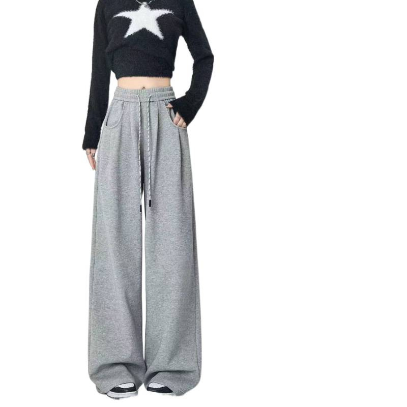 Ženske široke hlače od poliestera, srednji struk, duge, 90-95% poliestera, japansko-korejski casual stil
