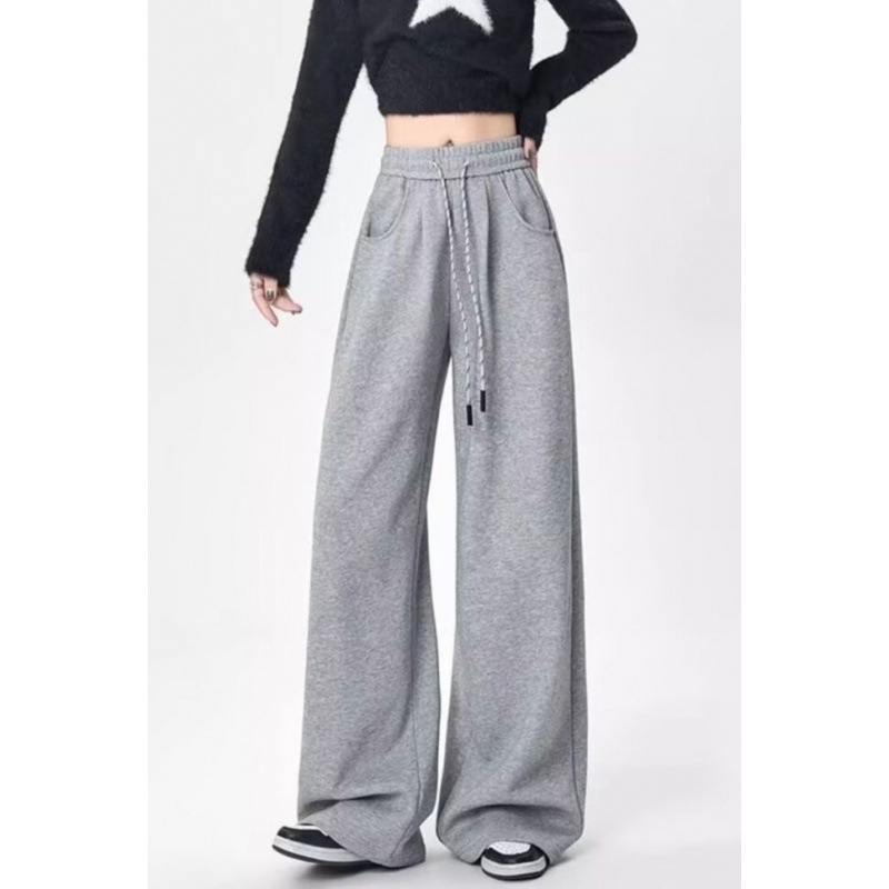 Ženske široke hlače od poliestera, srednji struk, duge, 90-95% poliestera, japansko-korejski casual stil