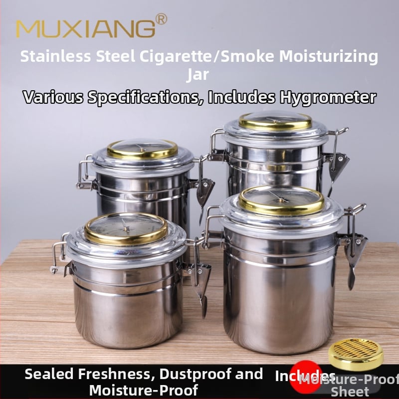 Muxiang Nerūsējošā tērauda tabakas mitrināšanas trauks ar higromētru, hermētiski noslēgts