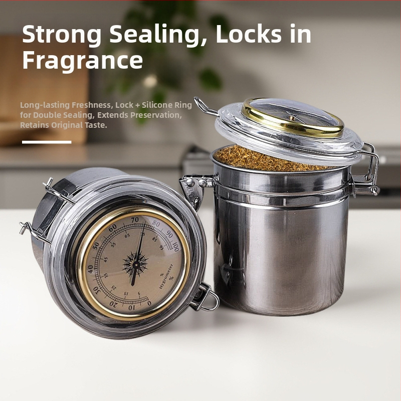 Muxiang roostevabast terasest tubaka niisutamispurk higromeetriga, tihendatud kaas