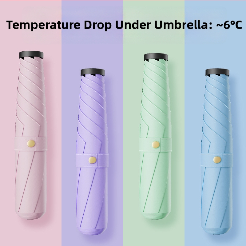 Salokāms lietussargs ar UV aizsardzību, UPF virs 50, 6 ribas no sakausējuma rāmja, triecienizturīgs audums, manuāla atvēršana un aizvēršana