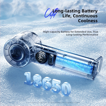 Rankinis mini ventiliatorius, 6 greičiai oro srautų, įdiegta 1200–2000 mAh baterija, įkraunamas, 3 mentelės, tylus veikimas (<36 dB), 5V maitinimas