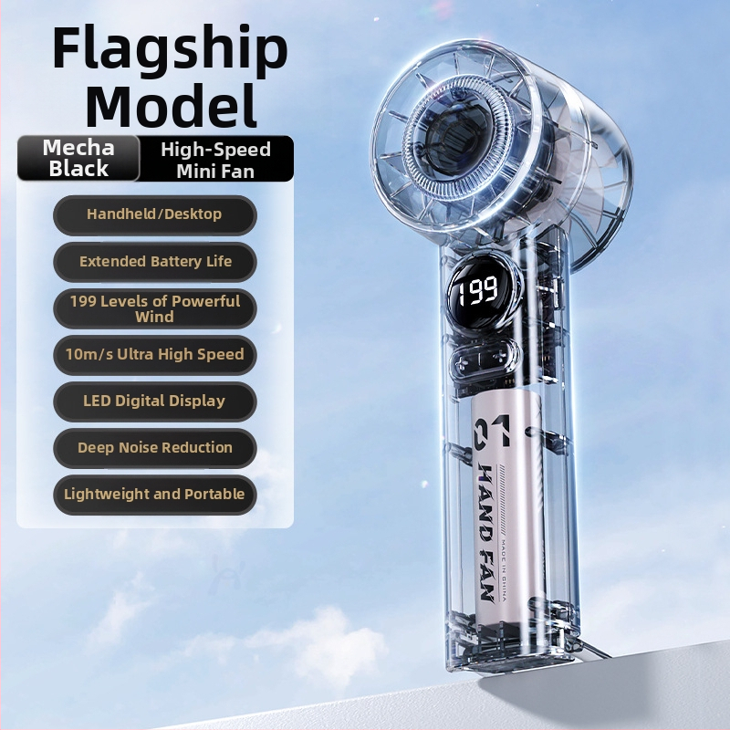 Rankinis mini ventiliatorius, 6 greičiai oro srautų, įdiegta 1200–2000 mAh baterija, įkraunamas, 3 mentelės, tylus veikimas (<36 dB), 5V maitinimas