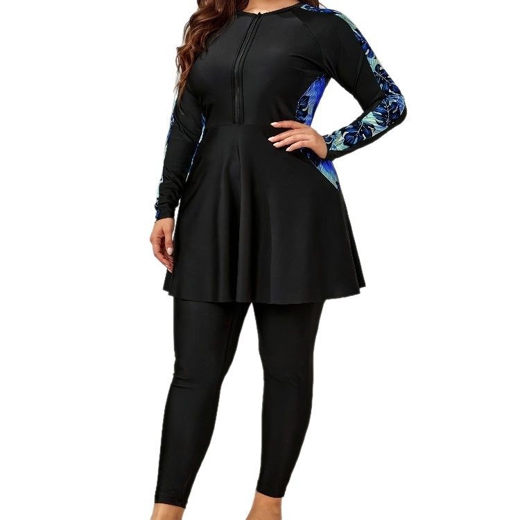 Dámske dvojdielne plavky s dlhým rukávom a zipsom, ochrana pred slnkom, polyesterový materiál s podšívkou