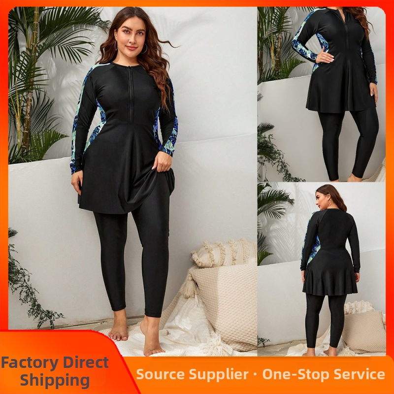 Dámske dvojdielne plavky s dlhým rukávom a zipsom, ochrana pred slnkom, polyesterový materiál s podšívkou