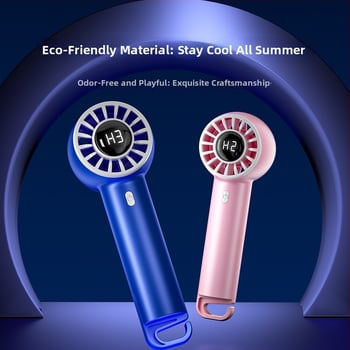Ръчен вентилатор без лопатки с USB зареждане, дигитален дисплей, сгъваем дизайн, вградена батерия 1200–2000 mAh, 5 скорости