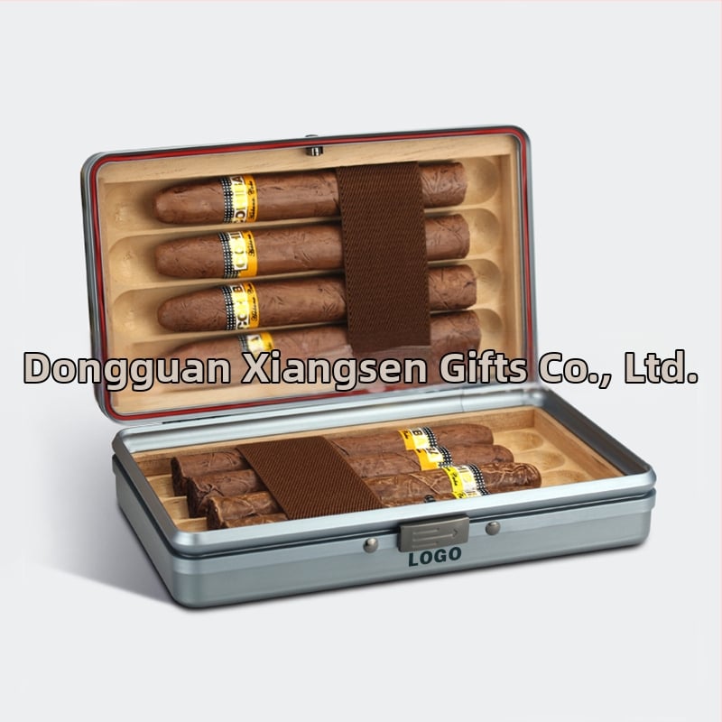 CUCOUIBA Pārnēsājams cigāru humidors, aviācijas alumīnijs, ceļojumu kārbiņa ar mitruma uzturēšanu, vienkāršs stils, pielāgošana pieejama