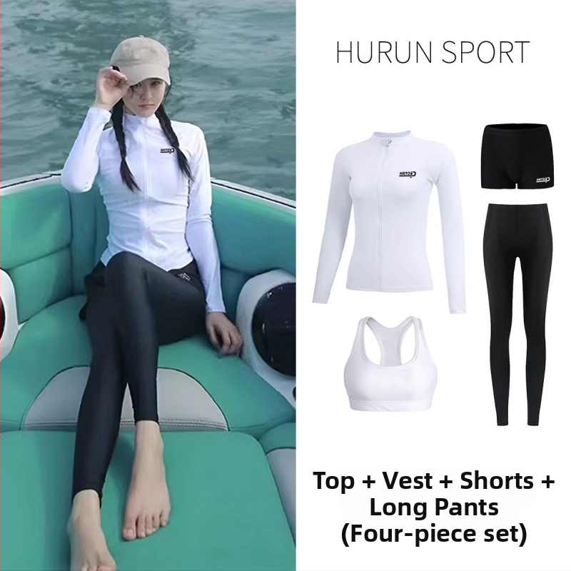 Dámsky dvojdielny potápačský plavky s plnou UV ochranou tela, rýchloschnúci polyester, dlhé rukávy a nohavice, výplň na hrudník