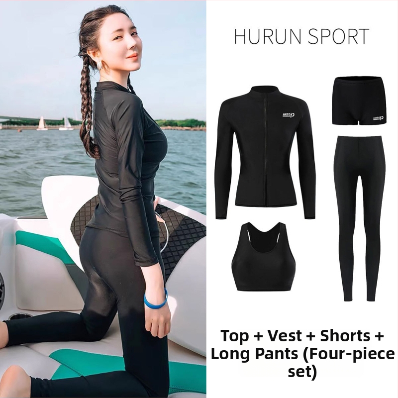 Dámsky dvojdielny potápačský plavky s plnou UV ochranou tela, rýchloschnúci polyester, dlhé rukávy a nohavice, výplň na hrudník