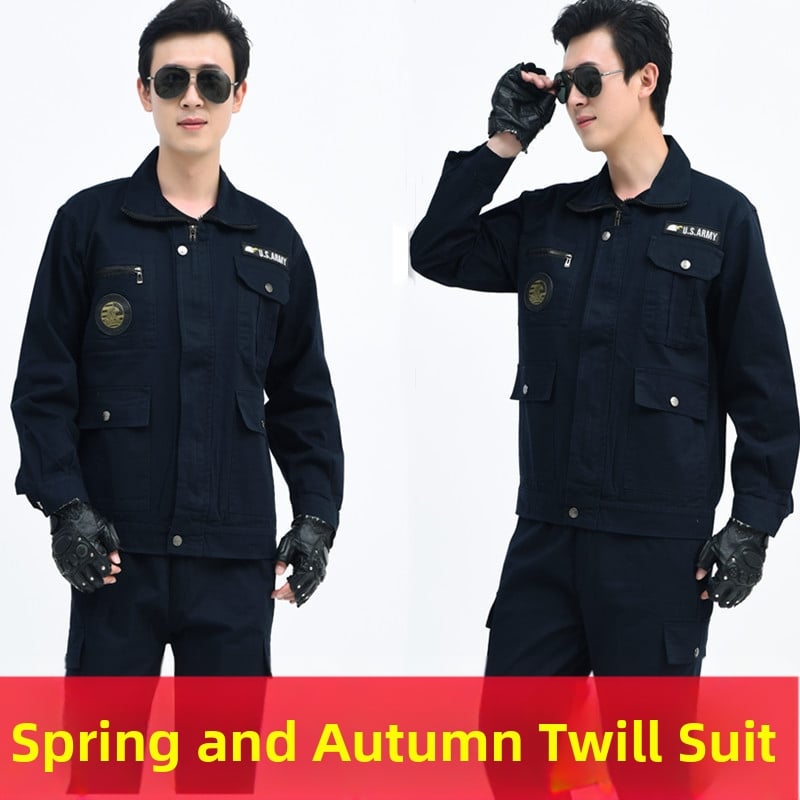 Unisex darbo drabužių komplektas iš medvilnės twillo – dilimui atsparus, vienos spalvos modelis, žiema-pavasaris, dviračių sportui