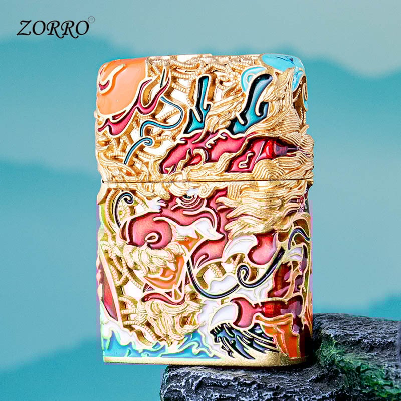 Zorro metāla šķiltava ar kerosīnu, emalēts dizains, atkārtoti lietojams, bohems / japāņu stila, dāvana vīrietim