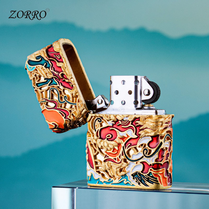 Zorro metāla šķiltava ar kerosīnu, emalēts dizains, atkārtoti lietojams, bohems / japāņu stila, dāvana vīrietim