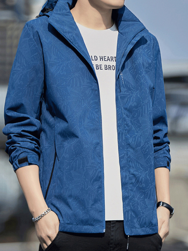 Jachetă bărbătească antivânt cu glugă, guler înalt, fermoar frontal și tiv drept – primăvară-toamnă 2025