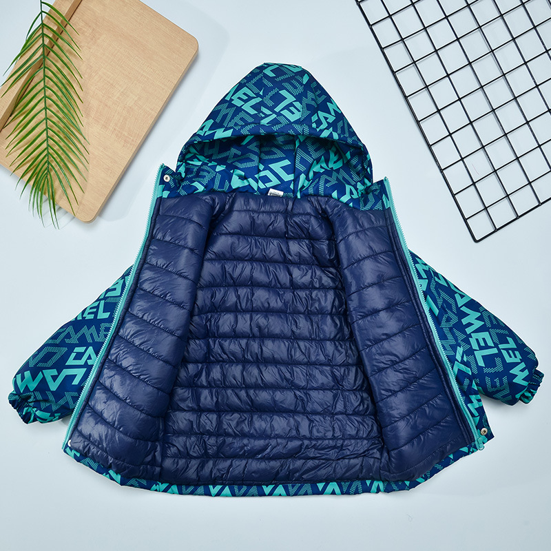 Poiste talvejo mantl, paksu down-puuvillase isolatsiooniga, fikseeritud kapuuts, tõmblukk, 100% polüester