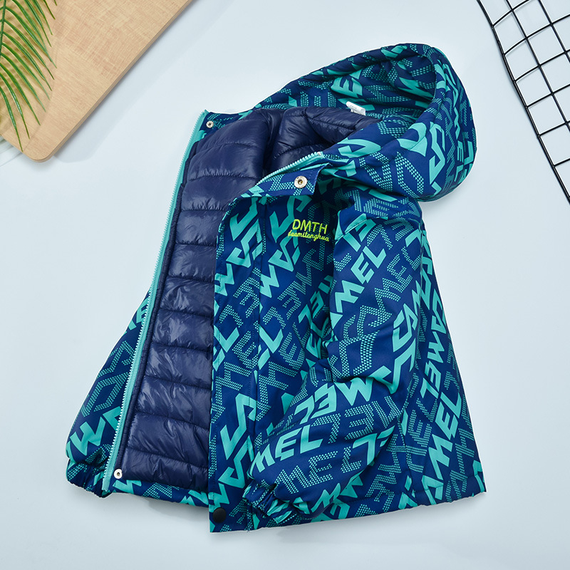 Poiste talvejo mantl, paksu down-puuvillase isolatsiooniga, fikseeritud kapuuts, tõmblukk, 100% polüester