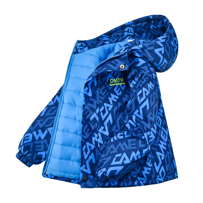 Poiste talvejo mantl, paksu down-puuvillase isolatsiooniga, fikseeritud kapuuts, tõmblukk, 100% polüester