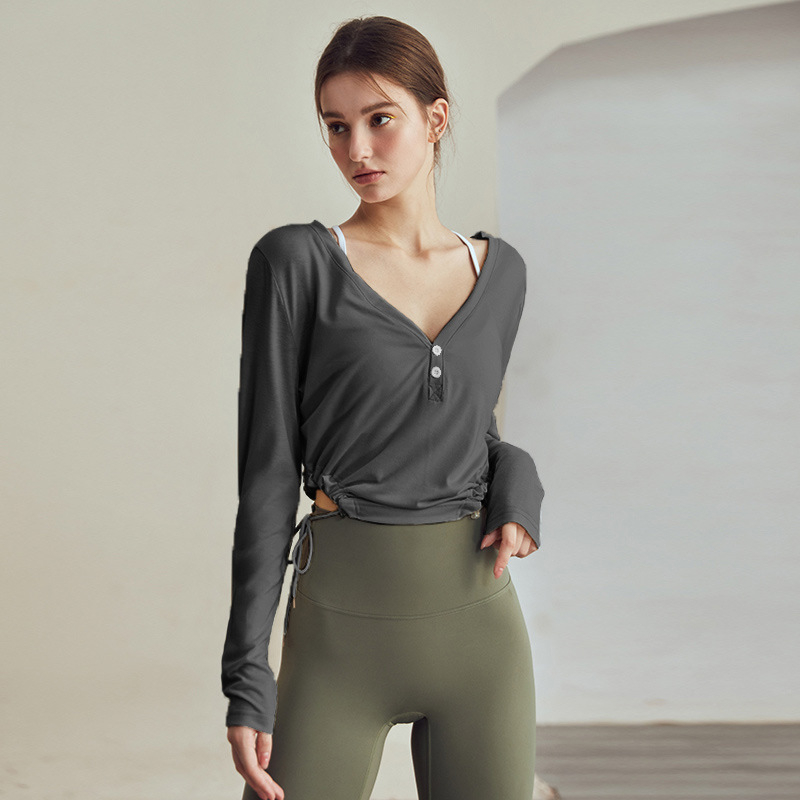 Set de yoga pentru femei, mâneci lungi, culoare uni, 95% poliester + 5% spandex, pentru fitness, alergare