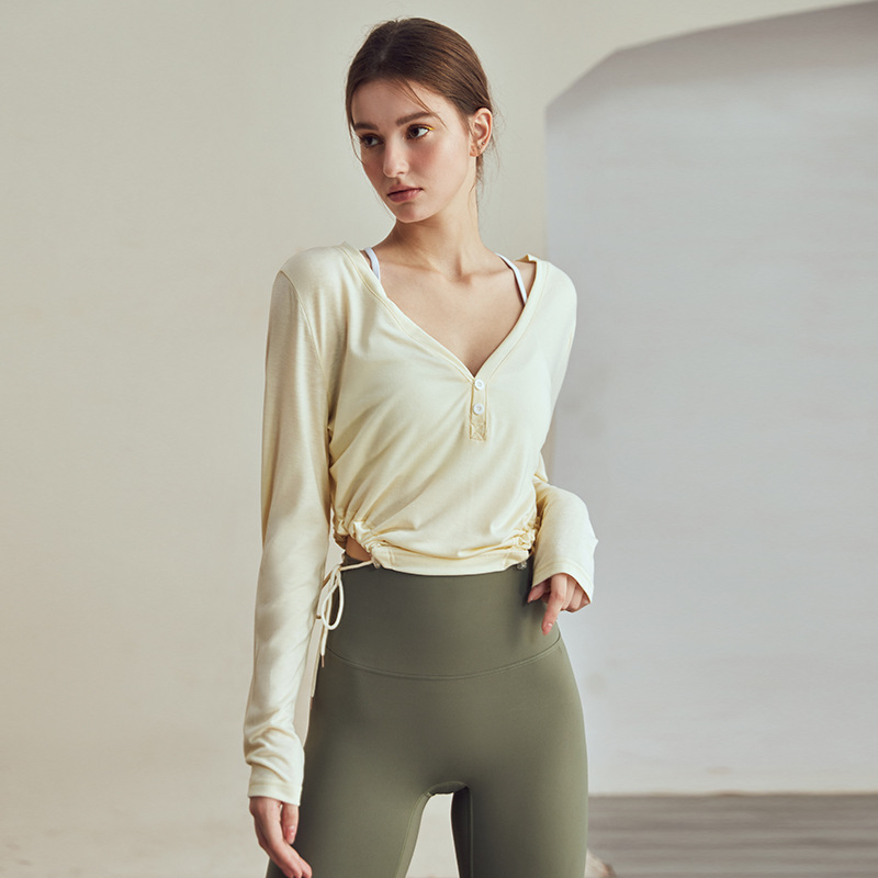 Set de yoga pentru femei, mâneci lungi, culoare uni, 95% poliester + 5% spandex, pentru fitness, alergare