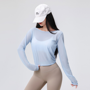 Ženský top na jógu bez chrbta – s ramienkami na chrbte, dlhý rukáv, voľný strih – CX8132; 100% polyester; podšívka 100% polyester; leto 2025; vhodný na beh, fitness vybavenie a formovanie tela