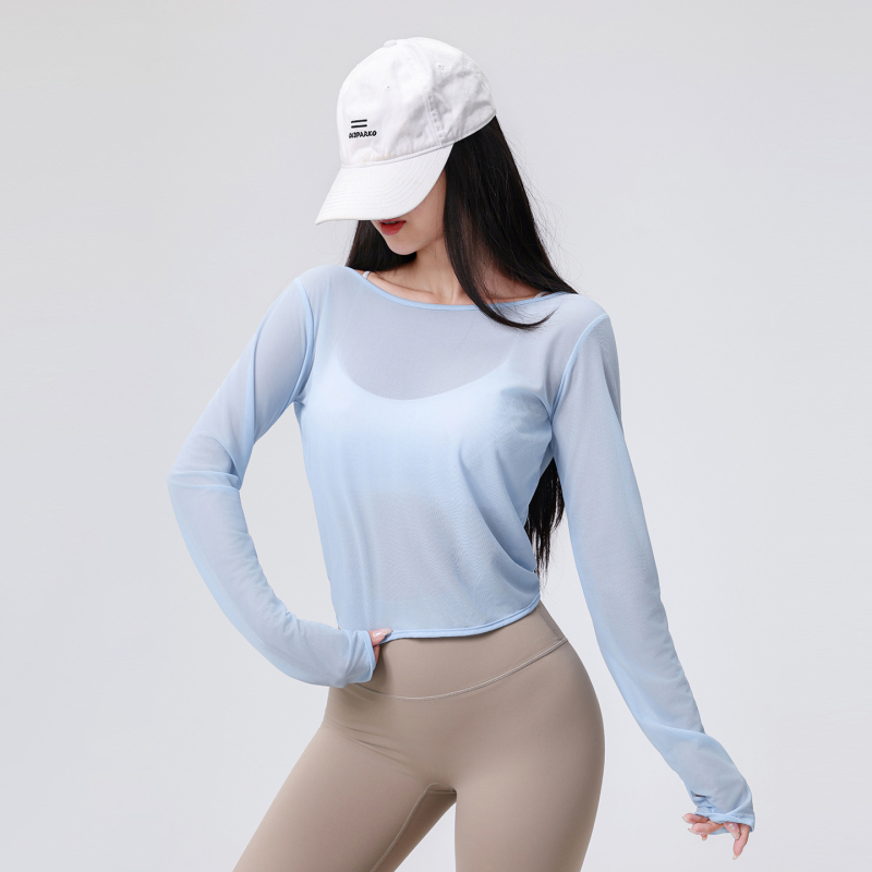 Ženský top na jógu bez chrbta – s ramienkami na chrbte, dlhý rukáv, voľný strih – CX8132; 100% polyester; podšívka 100% polyester; leto 2025; vhodný na beh, fitness vybavenie a formovanie tela