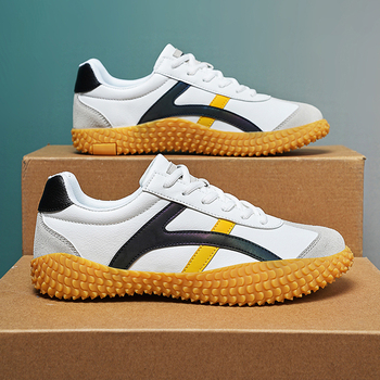 Unisex tenisky na ťahanie lanom – nízky horný diel z PU kože, protišmykové, odolné voči opotrebeniu, šnúrky, EVA vložka, pruhovaný vzor, gumová podrážka