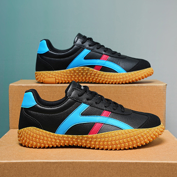 Unisex tenisky na ťahanie lanom – nízky horný diel z PU kože, protišmykové, odolné voči opotrebeniu, šnúrky, EVA vložka, pruhovaný vzor, gumová podrážka