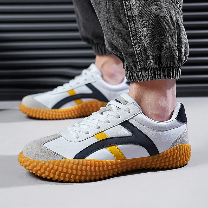 Unisex tenisky na ťahanie lanom – nízky horný diel z PU kože, protišmykové, odolné voči opotrebeniu, šnúrky, EVA vložka, pruhovaný vzor, gumová podrážka